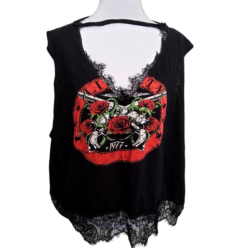 Y2K Charlotte Russe 3XL Whimsygoth top biker black lace roses pirate thrashed